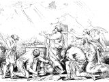 Noah`s sacrifice (Engraving based on a picture by Nicholas Paussin)